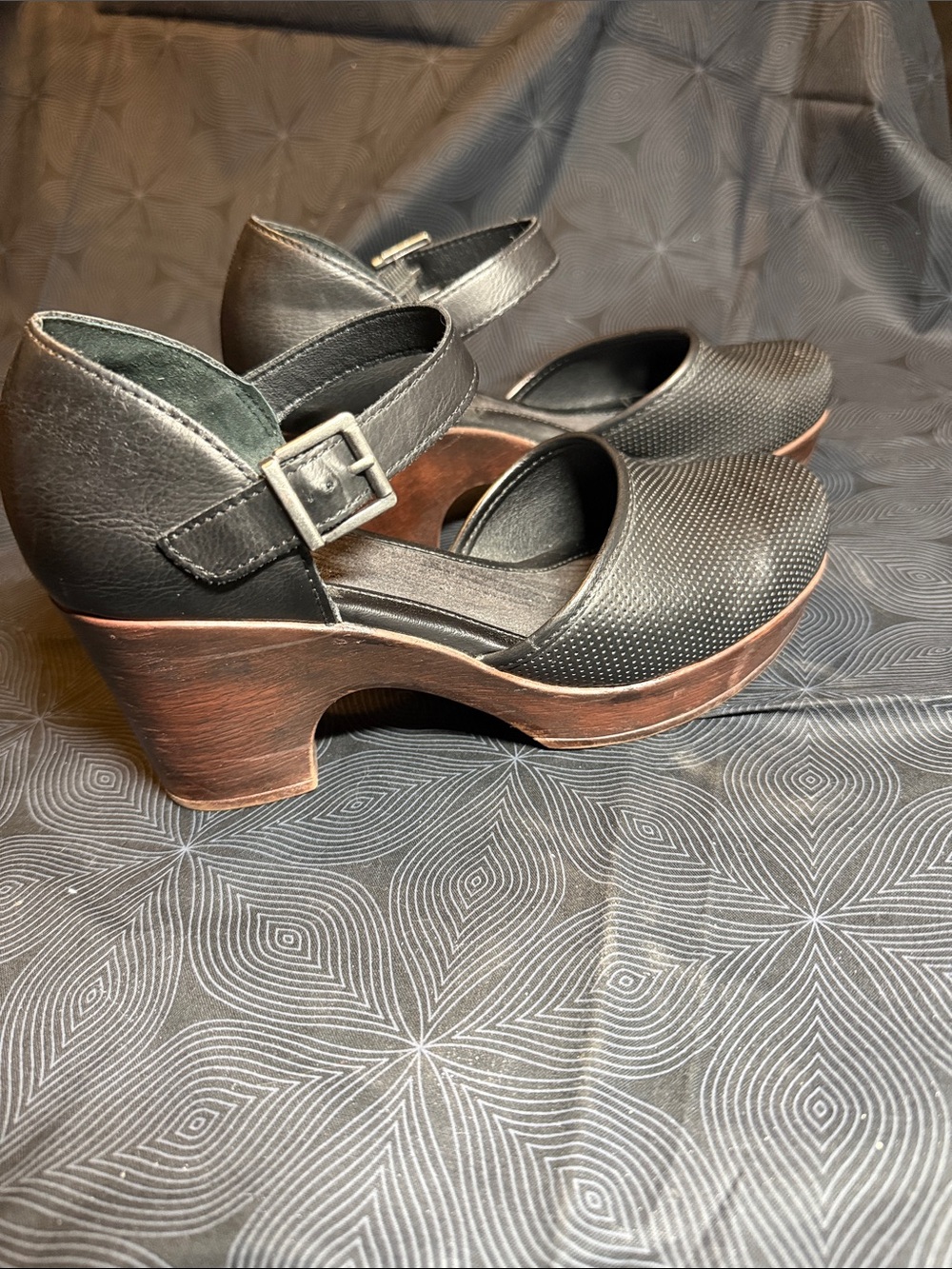 boc Black Mary Jane Platform Clogs with Wood-Tone Sole